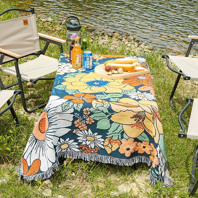 Floral Throw Blanket Outdoor Mat