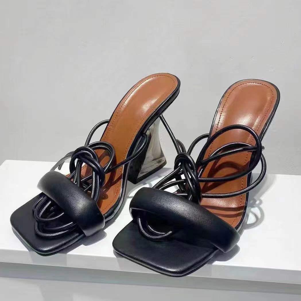 Transparent Square Toe Ankle Strap High Heels Sandals