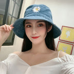 Denim Daisy Embroidery Bucket Hat