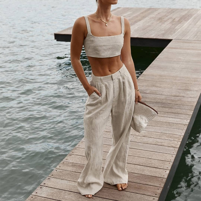 Khaki Cotton Two Piece Set