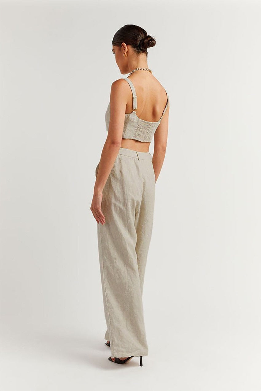 Khaki Cotton Two Piece Set