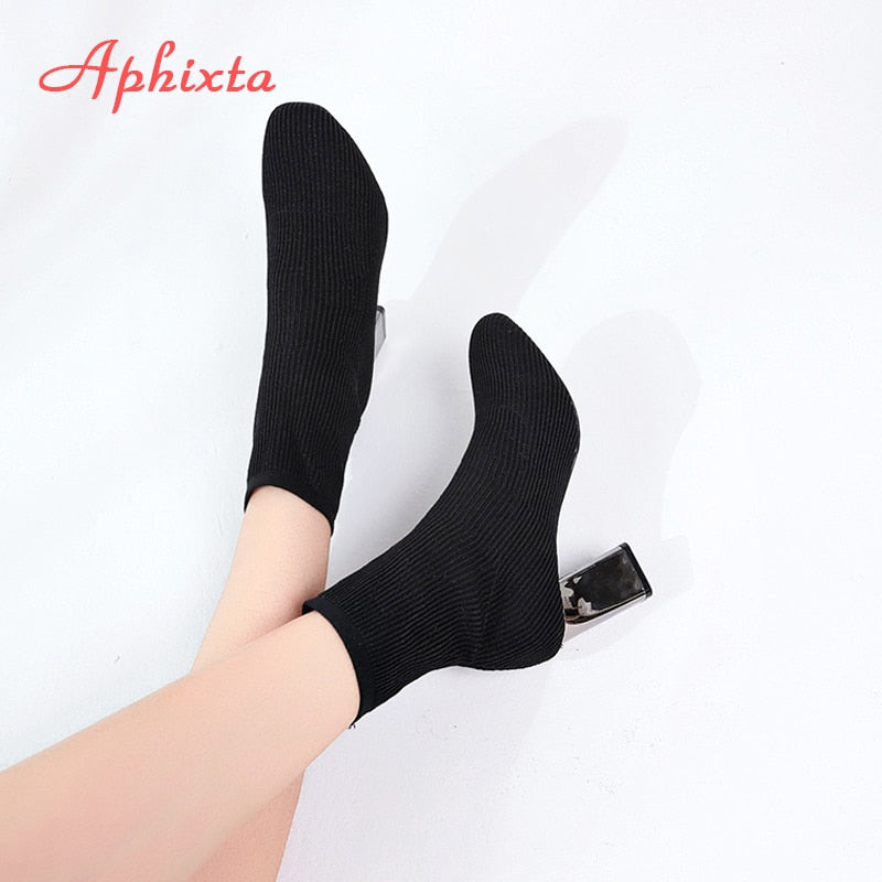 Square Heels Socks Boots