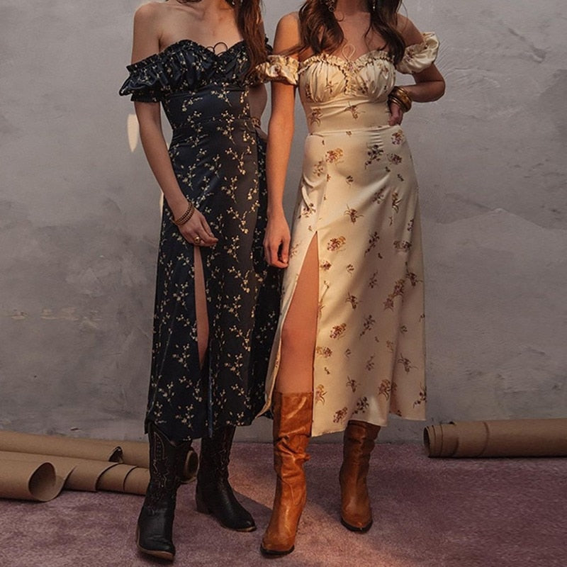 Lace-Up Floral  Split Dress
