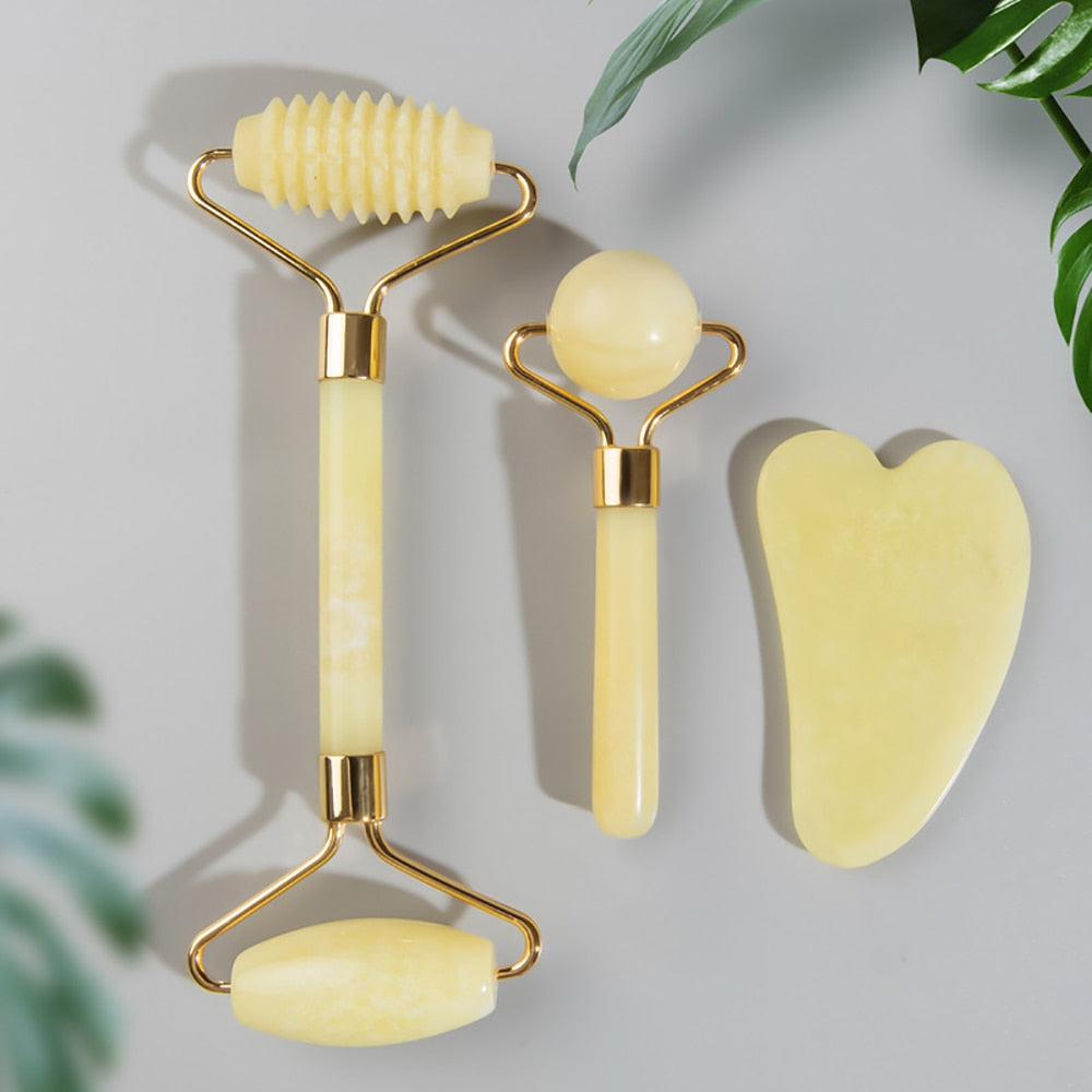 Natural Jade Face Roller Gua Sha Scraper Set