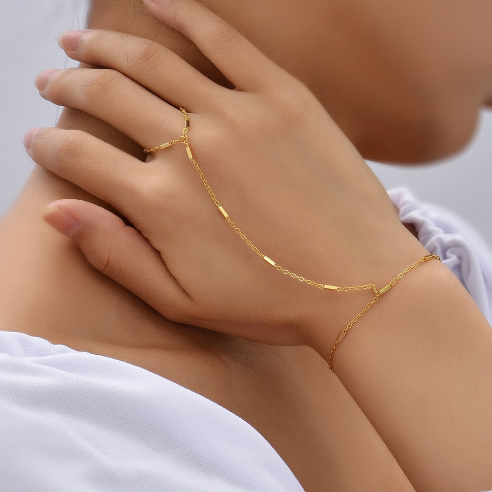 Pearl Chain Bracelet Ring