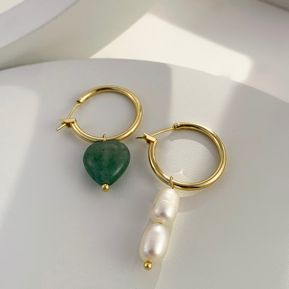 Green/White Transparent Resin Hoop Earrings