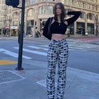 Eye Print High Waist Side Leg Pants