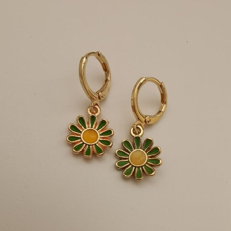Gold Daisy Sunflower Hoop Earring