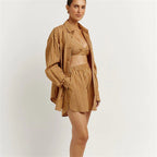 Bra Tops + Long Sleeve Shirt + Short Pants Set