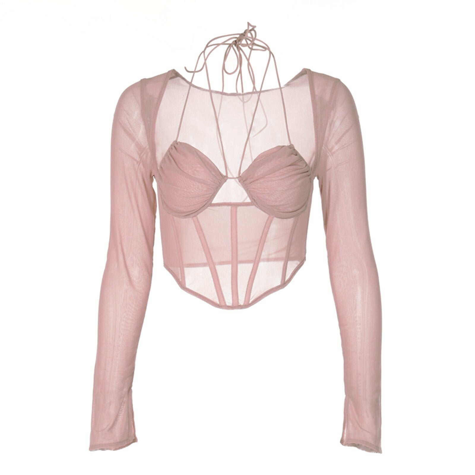 Hollow Out Halter Tie Up Mesh Top (3 Colors)