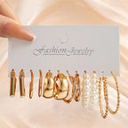 Gold Pearl Hoop Earrings Set
