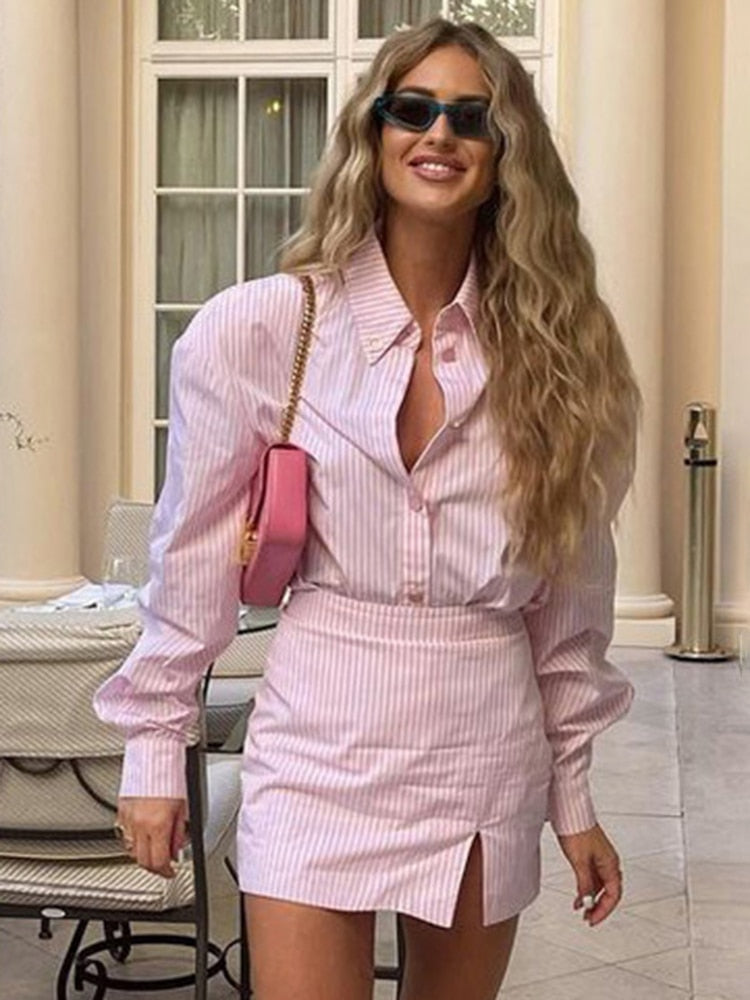 Pink Stripe Two Piece Set
