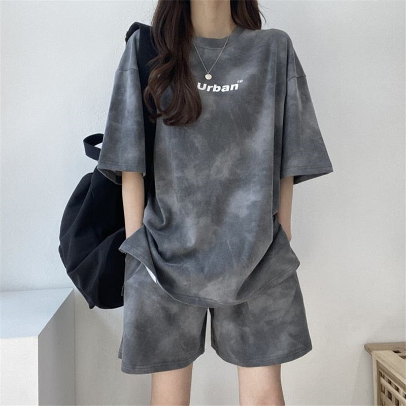 Tshirt+Shorts 2Pcs Camouflage Tie-Dyed Set