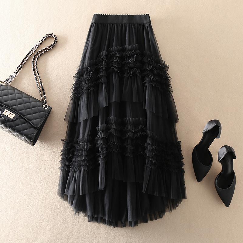 Elastic High Waist Mesh Skirt