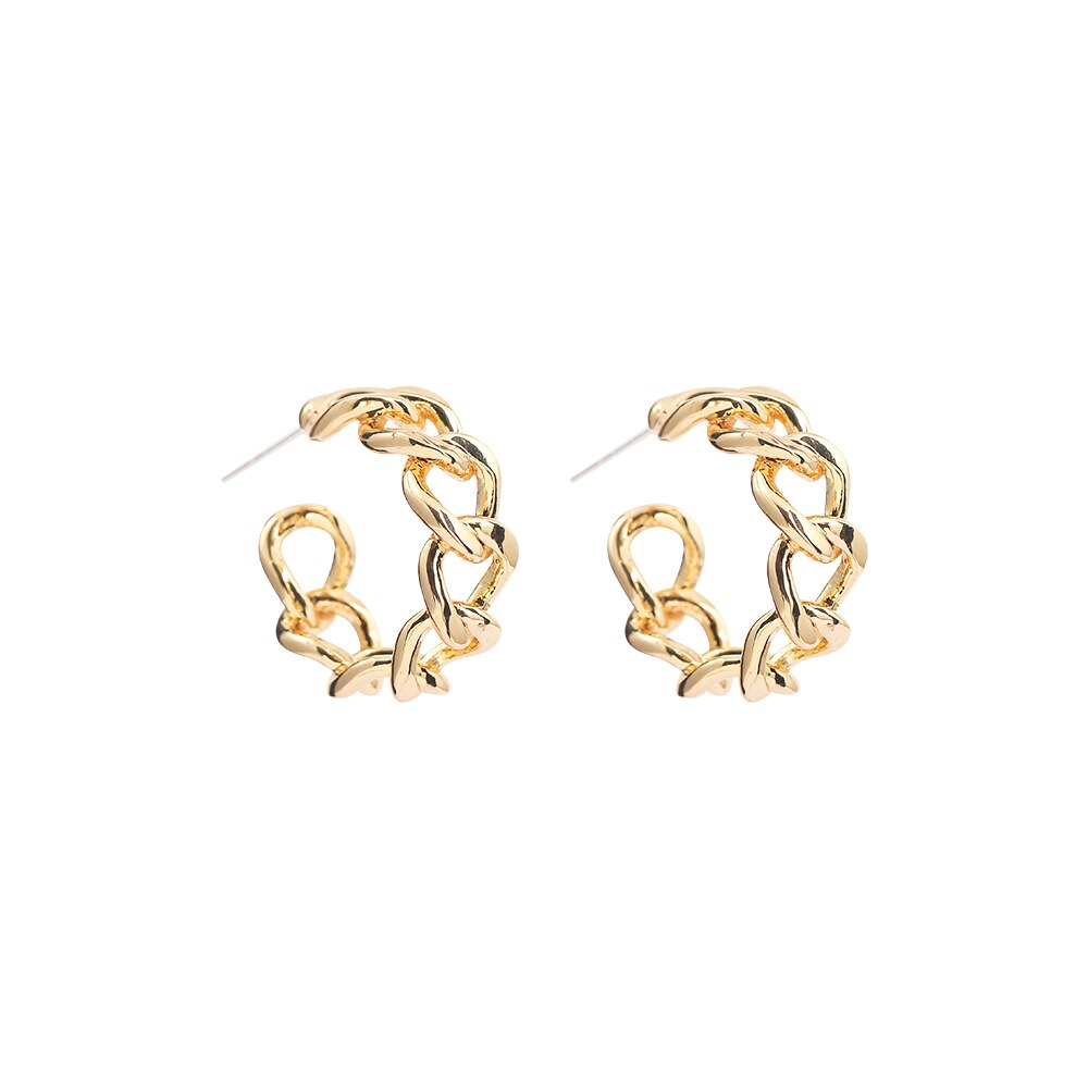 Gold Link Chain Hoops Earrings