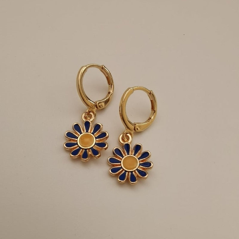 Gold Daisy Sunflower Hoop Earring