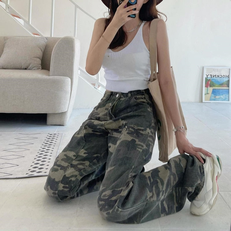Camouflage Jeans High Waist