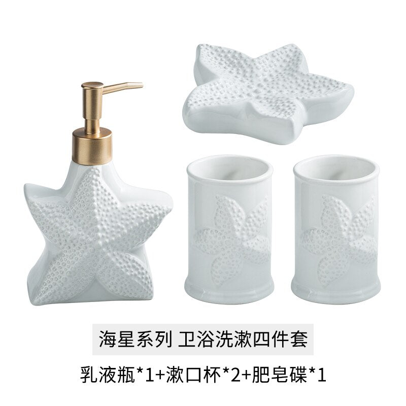 Ceramic Starfish Shell Bathroom Storage Set