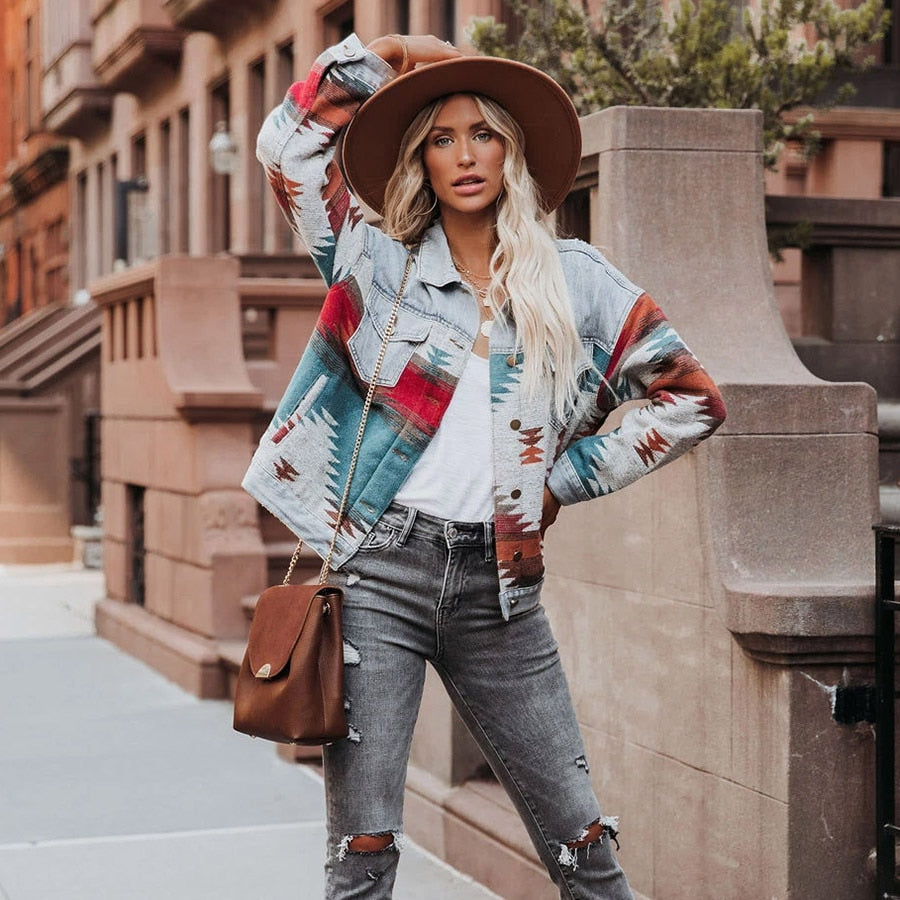 Boho Color Denim Jacket