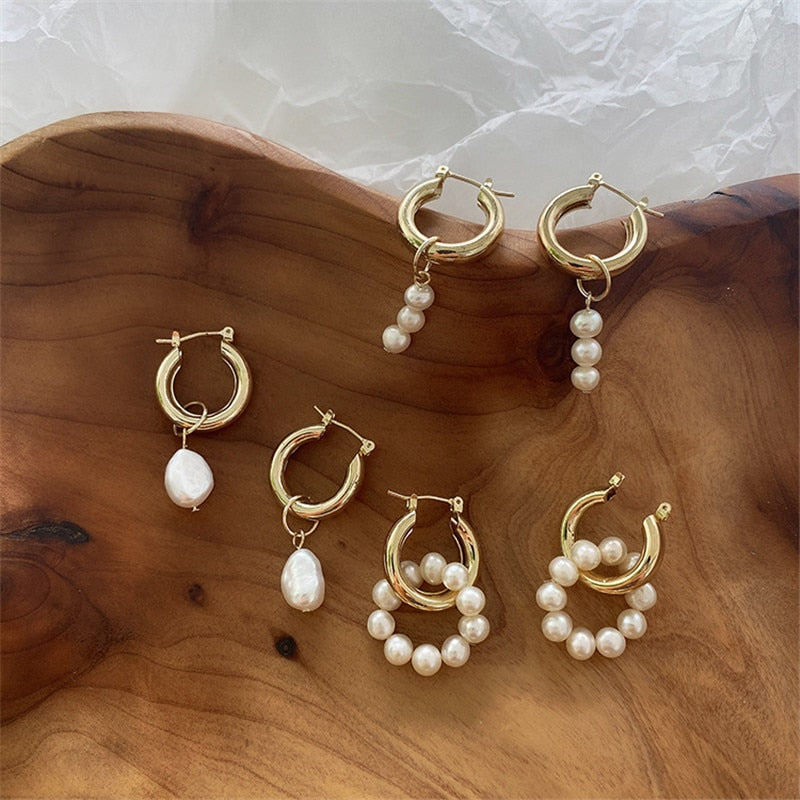 Pearl Gold Hoop Earrings