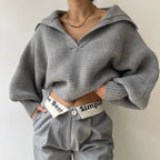 Knitted Turn Down Collar Jumper