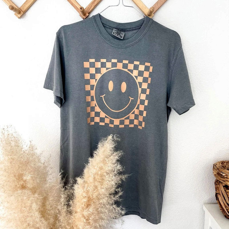 Cotton Smile Face Printing T-Shirt