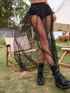High Waist See Through Lace Maxi Skirt
