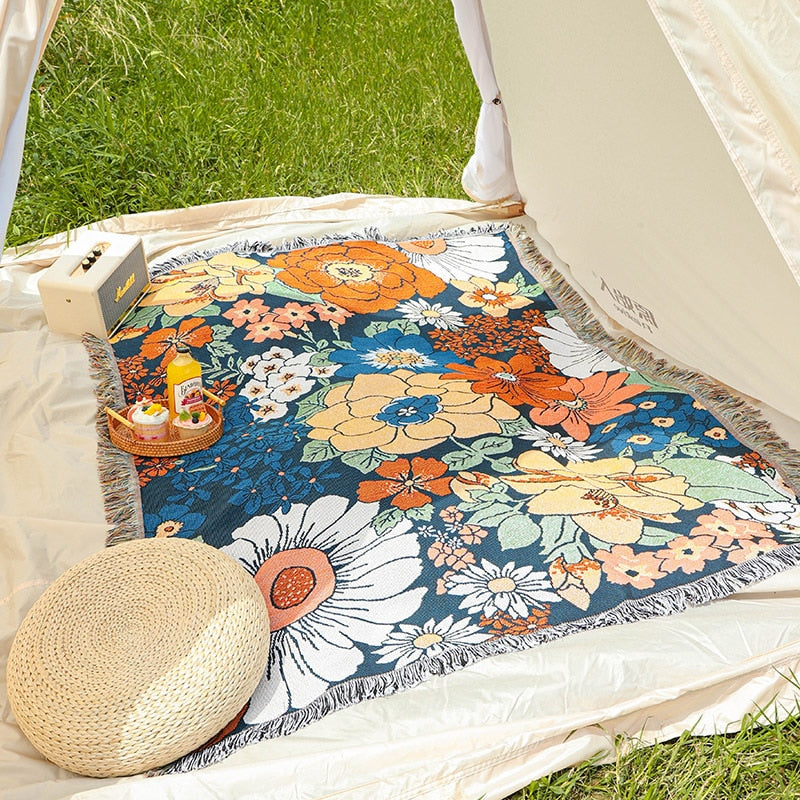Floral Throw Blanket Outdoor Mat