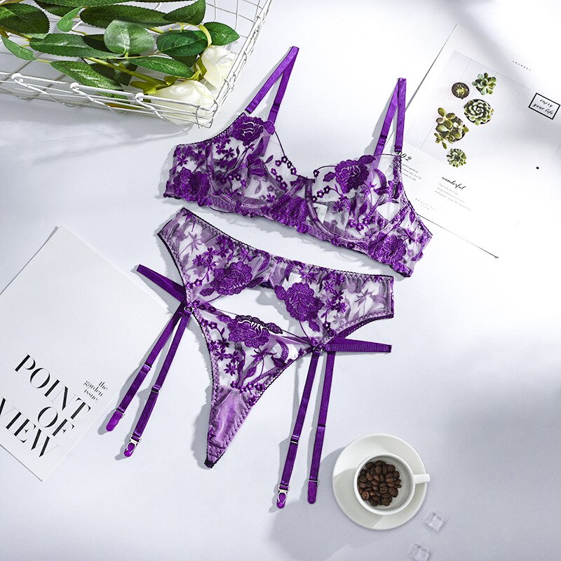 Embroidery Underwear Transparent Set