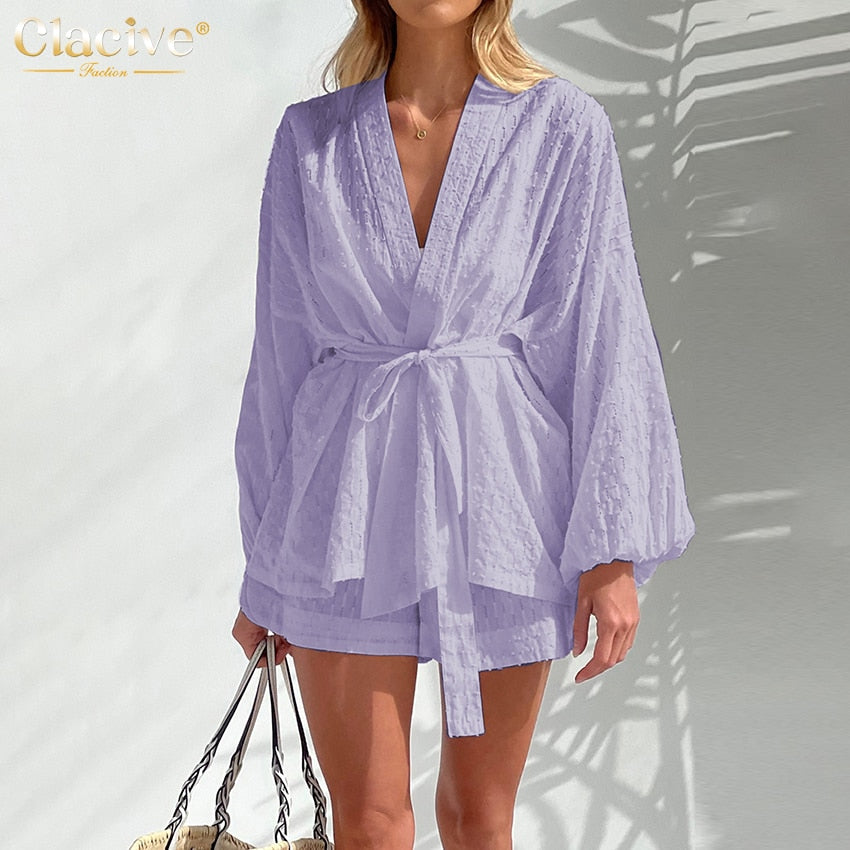 Long Sleeve Robes Top Two Piece Sets