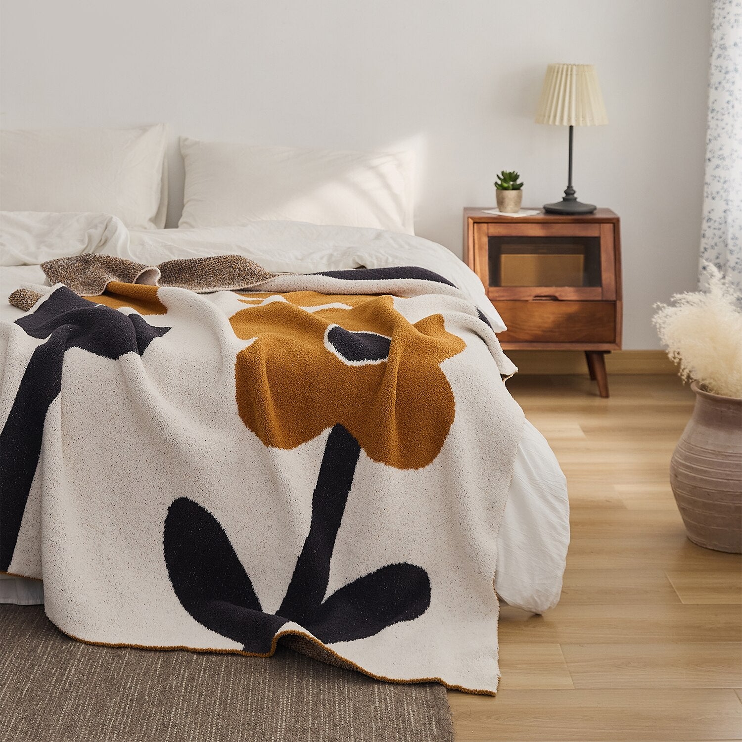 Floral Knitted Throw Blanket