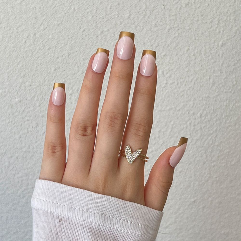 24pcs/Box Wave Line Square Head Press On Nails Pink