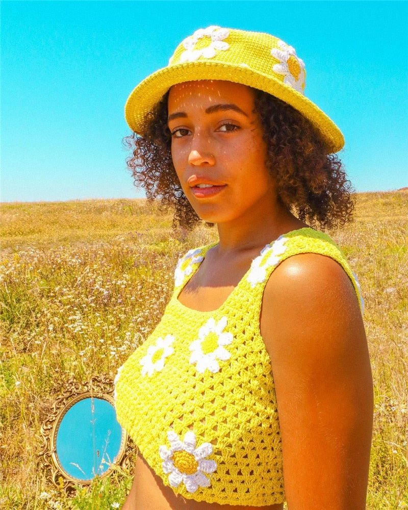 Yellow Daisy Crochet Bucket Hat