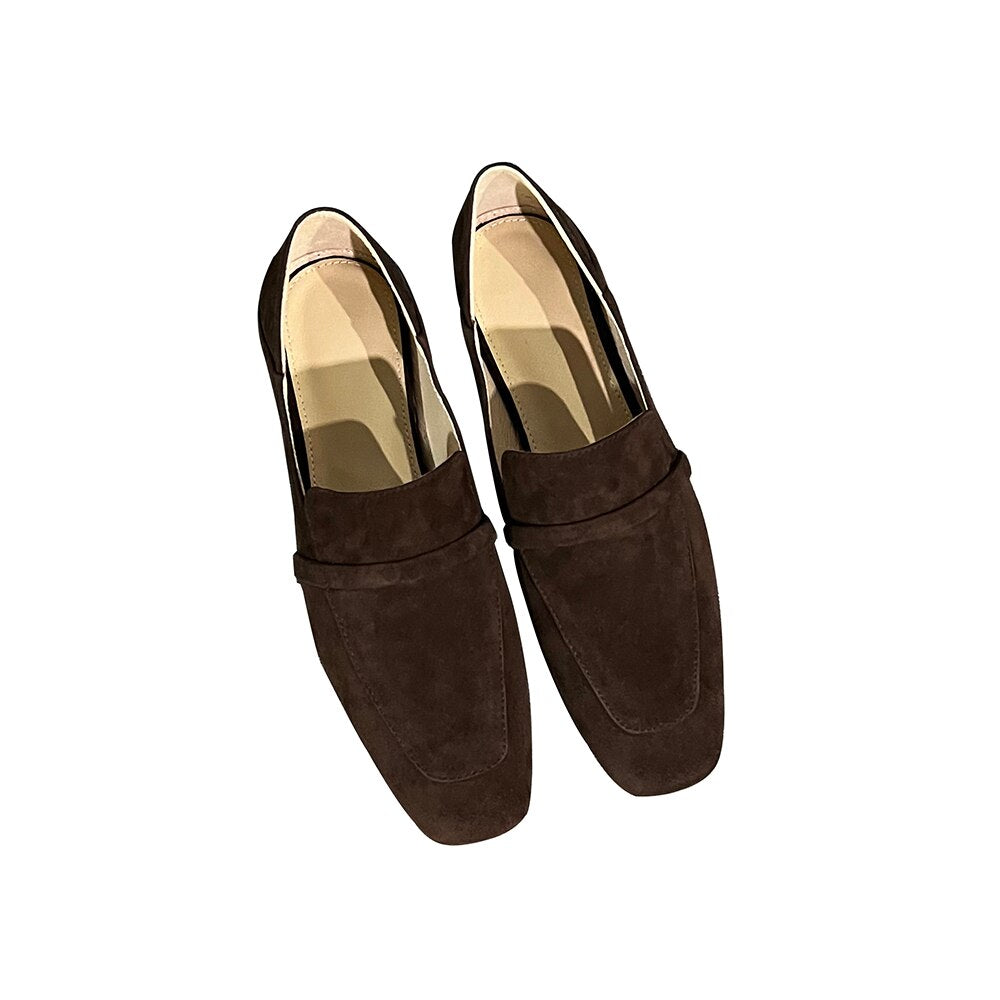 Leather Square Toe Flats Casual Loafers