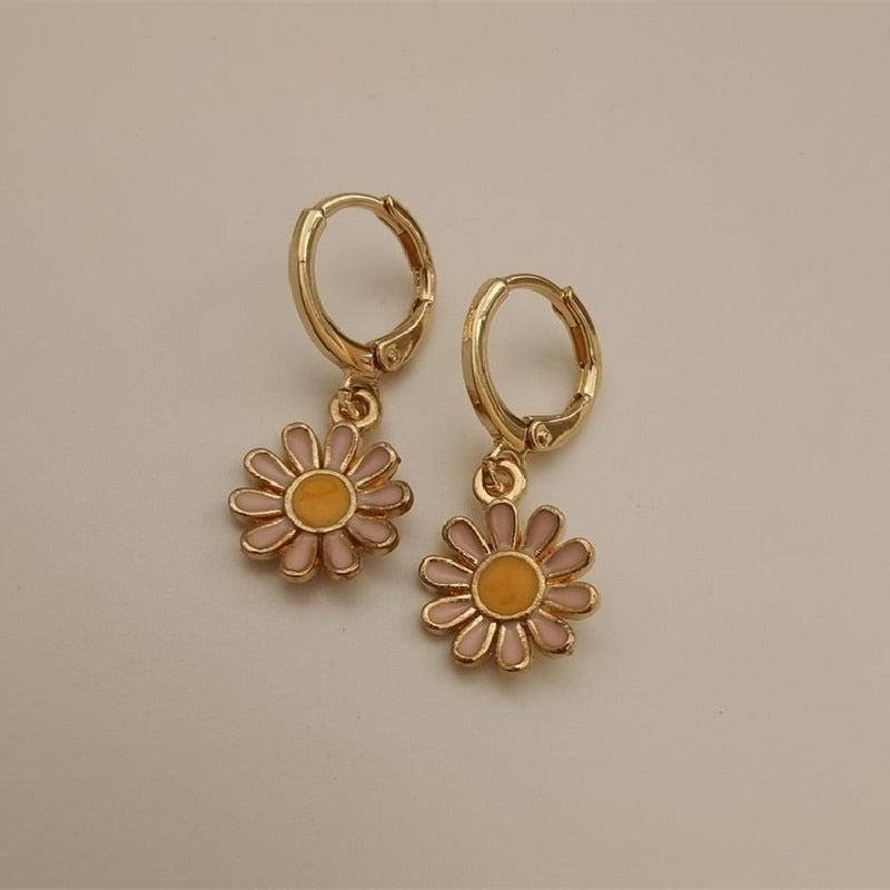 Gold Daisy Sunflower Hoop Earring