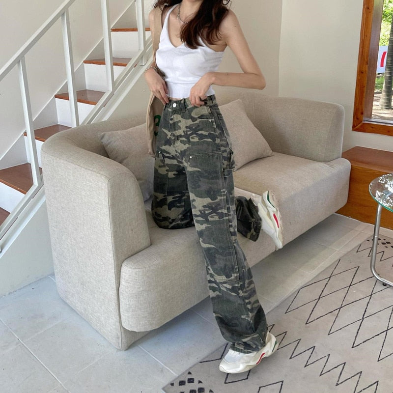 Camouflage Jeans High Waist