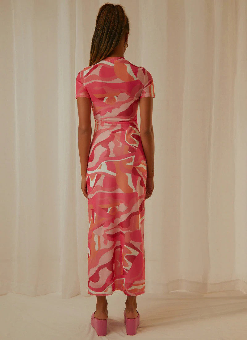 Pink Graphic Print Maxi Dress