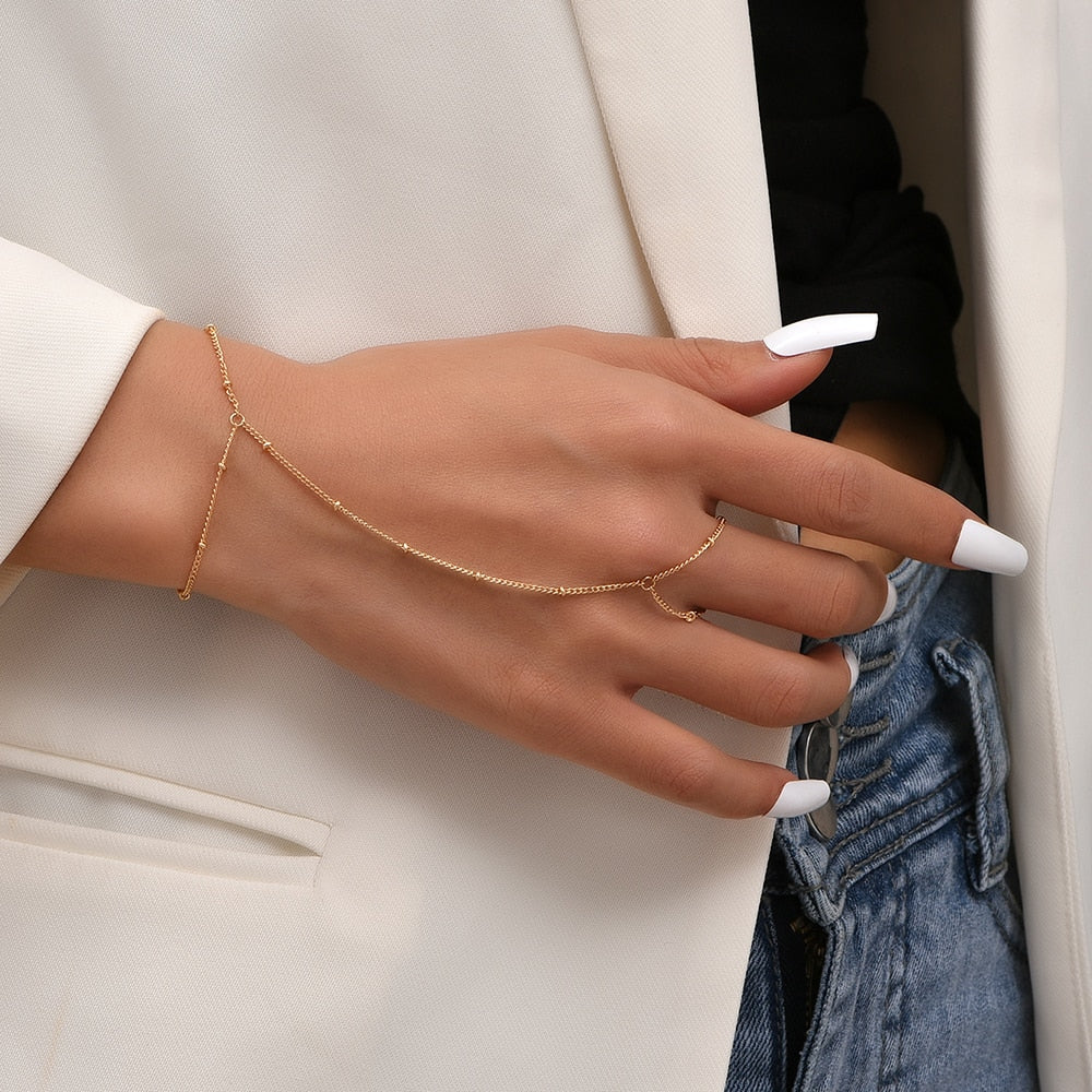 Gold Chain Bracelet Ring