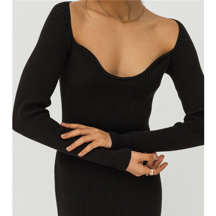 Ribbed Knitting Slit Dress