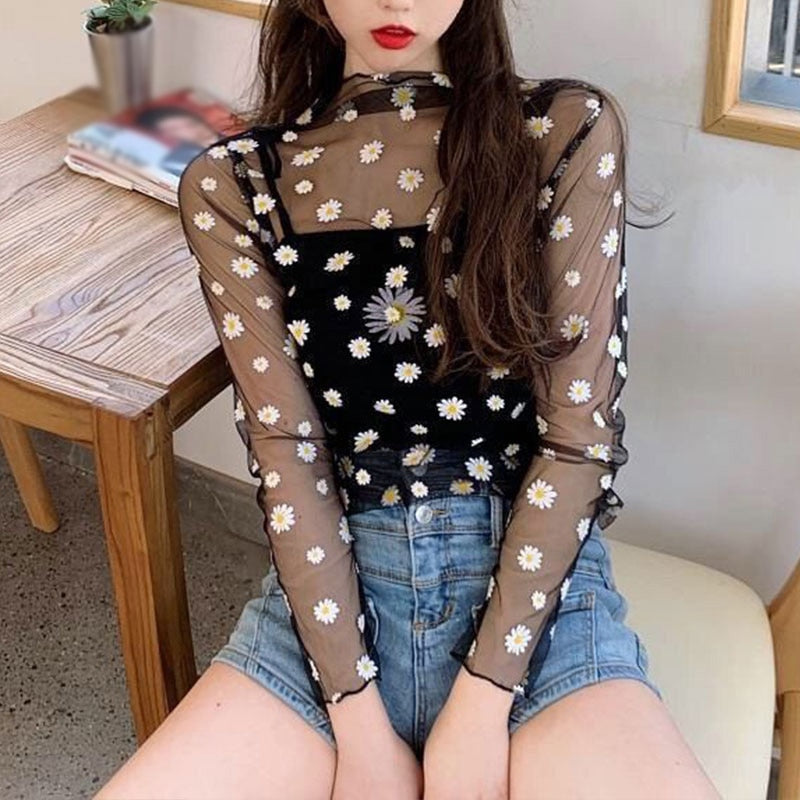Turtleneck Daisy See Through T-shirt