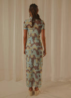 Brown/Blue Graphic Print Maxi Dress