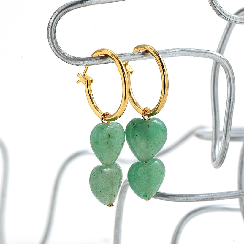 Green Heart Transparent Resin Geometric Hoop Earrings