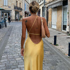 Satin Draped Slit Maxi Dress