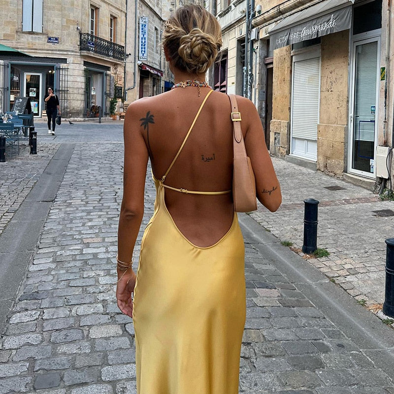 Satin Draped Slit Maxi Dress
