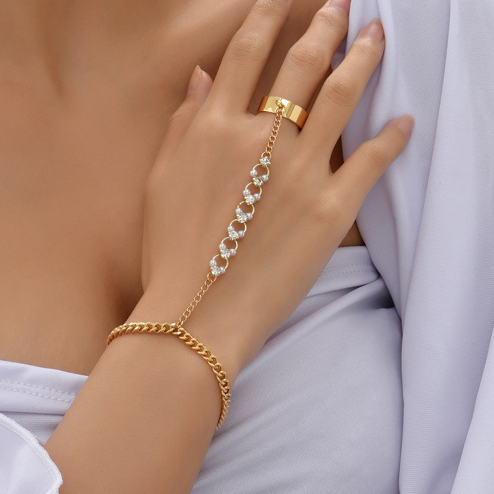 Pearl Chain Bracelet Ring