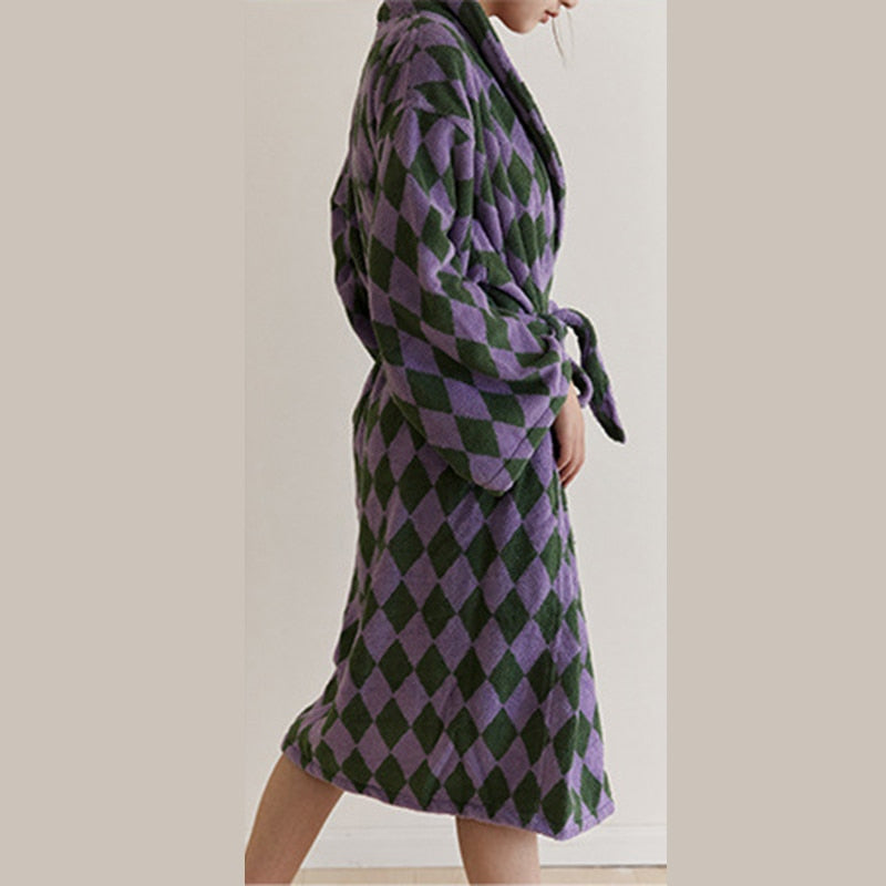 Plaid Checkerboard Cotton Bathrobe