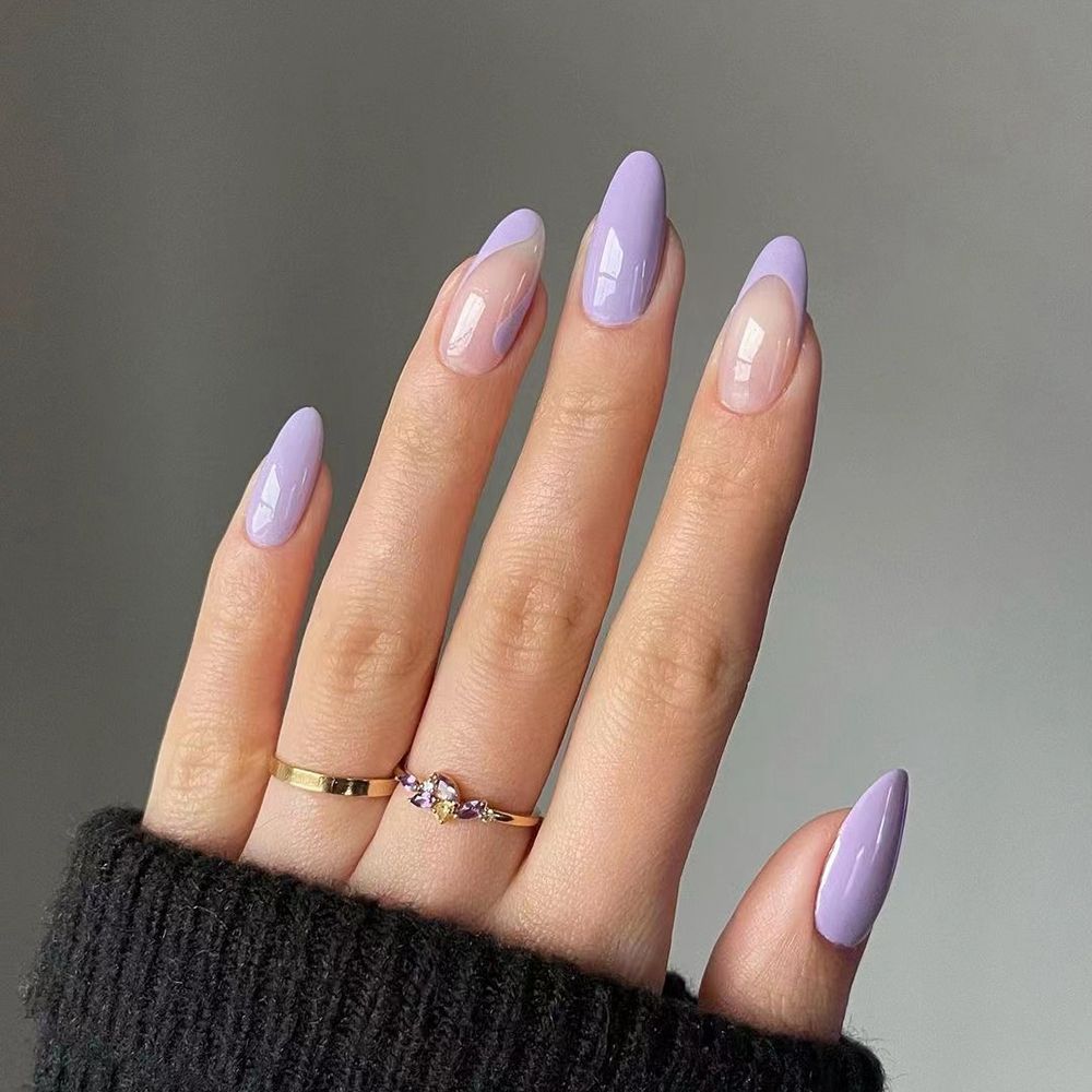 24Pcs/Set Pastel Purple French StilettoNails