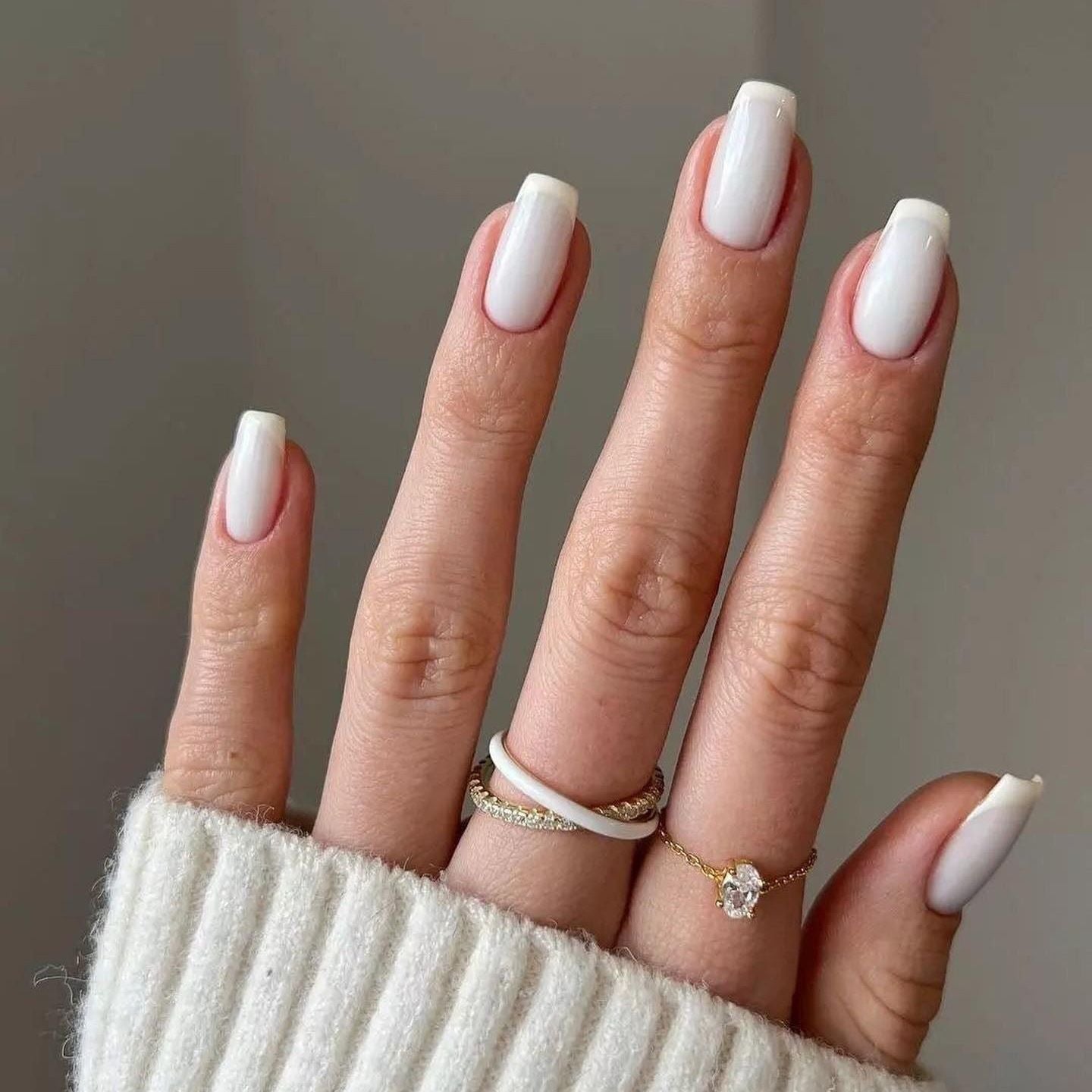 24Pcs White French Square Press On Nails