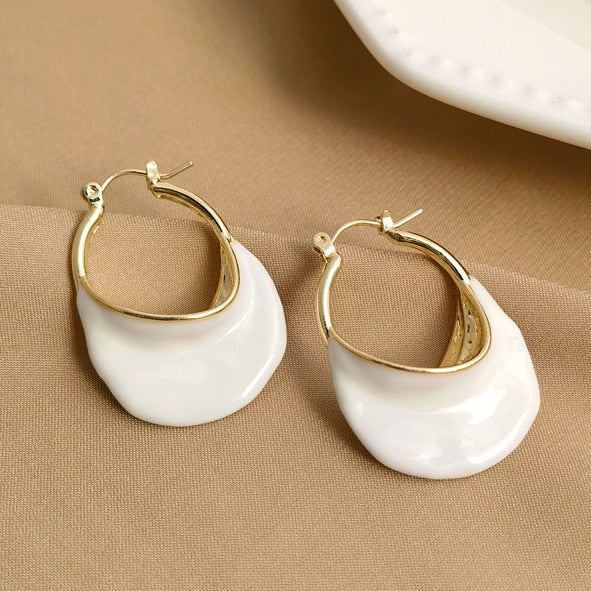 White Resin Geometric Hoop Earrings