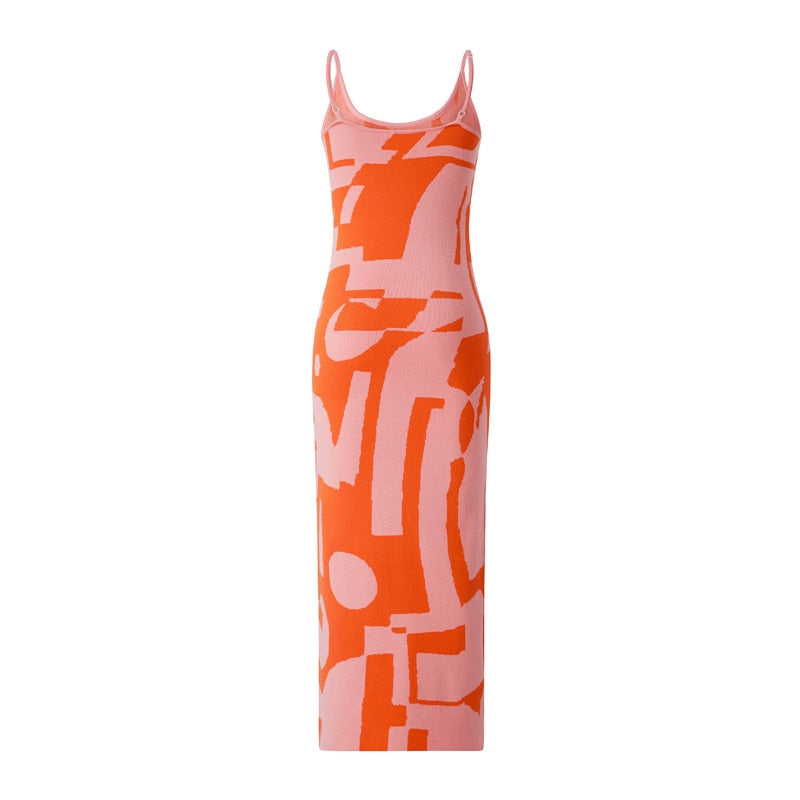 Abstract Pink Pattern Bodycon Maxi Dress